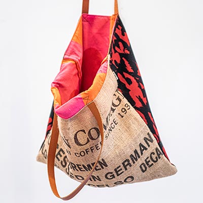 Artesanía textil-bolso de tela saco de café