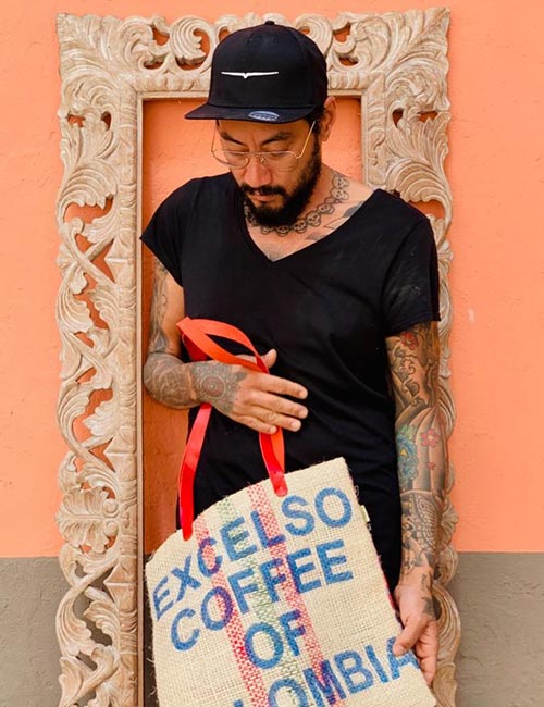 Galería Artesanía textil- bolso de tela saco de café